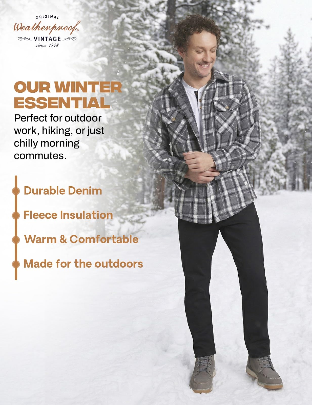 Weatherproof Vintage Fleece Lined Jeans Men - Regular Fit | Soft & Warm, Cold Weather Insulated Fleece Winter Pants for Men