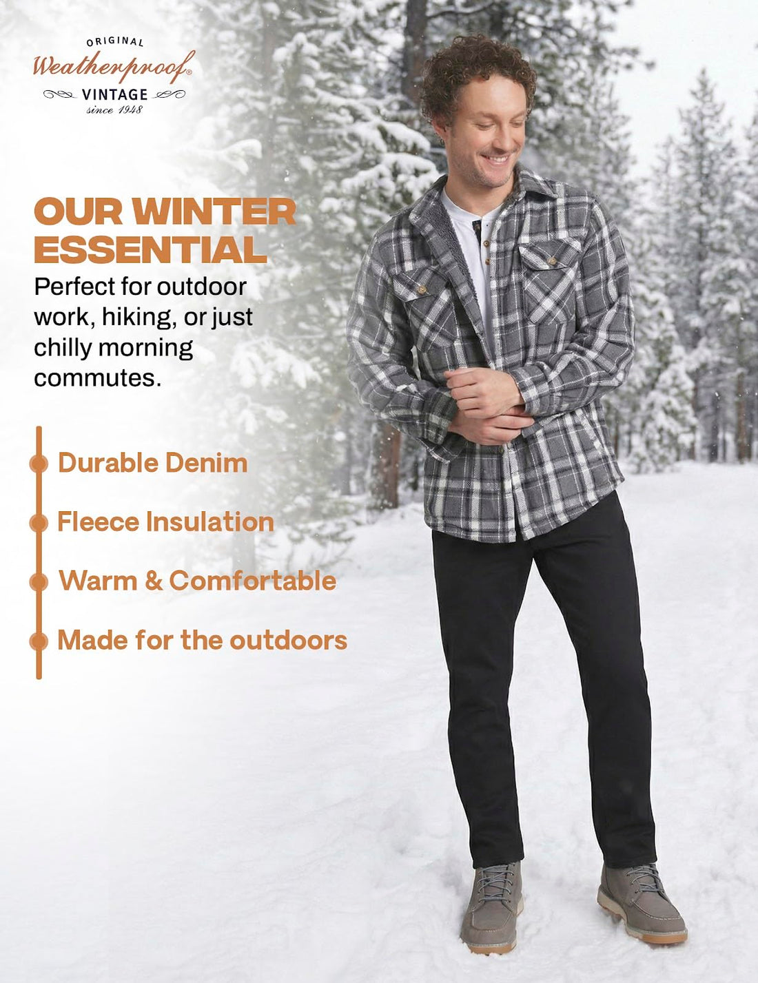 Weatherproof Vintage Fleece Lined Jeans Men - Regular Fit | Soft & Warm, Cold Weather Insulated Fleece Winter Pants for Men