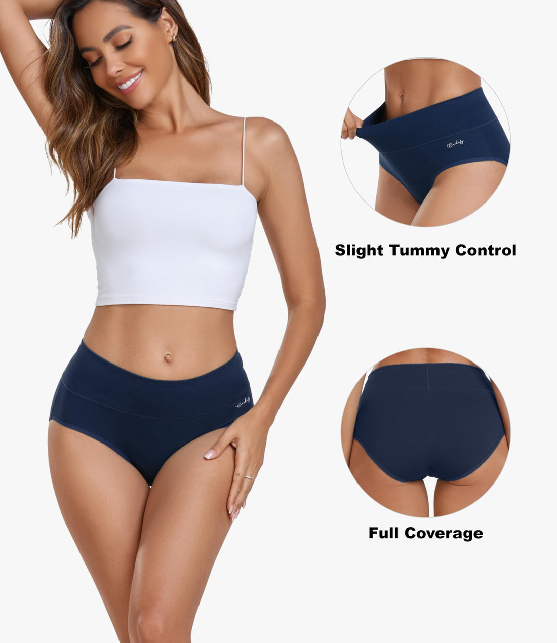 coskefy Women's High Waisted Cotton Underwear Soft Breathable Panties Stretch Briefs Ladies Panties 5 Pack