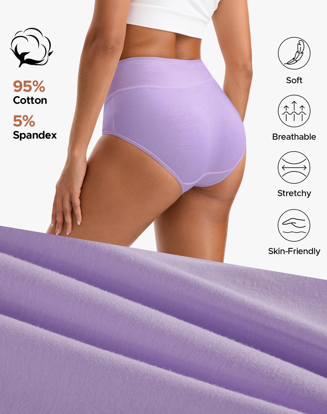 INNERSY Women's High Waisted Underwear Cotton Panties Regular & Plus Size 5-Pack