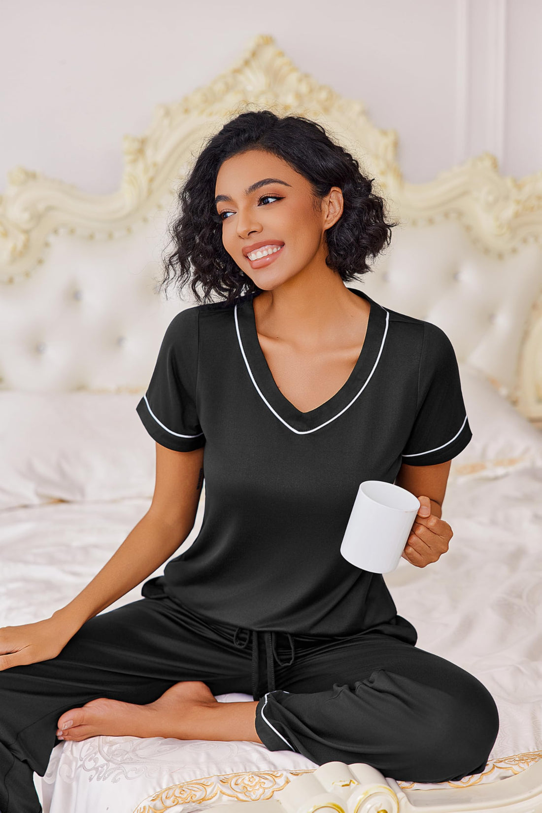 Ekouaer Pajamas for Women Set 2 Piece Lounge Set Soft Pajama Sets Short Sleeve and Pants Pj Sets Loose Sleepwear with Pockets