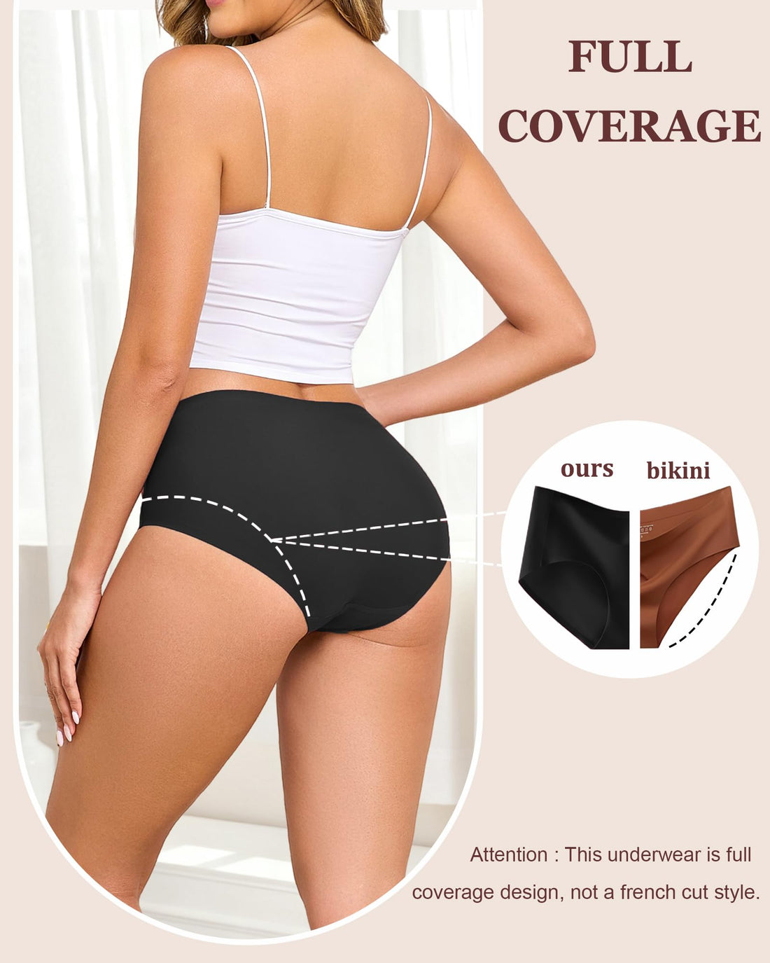 FINETOO 6 Pack Womens Seamless Underwear Full Coverage No Show Hipster Panties Sexy Stretchy Invisible Briefs Bikini Lingerie