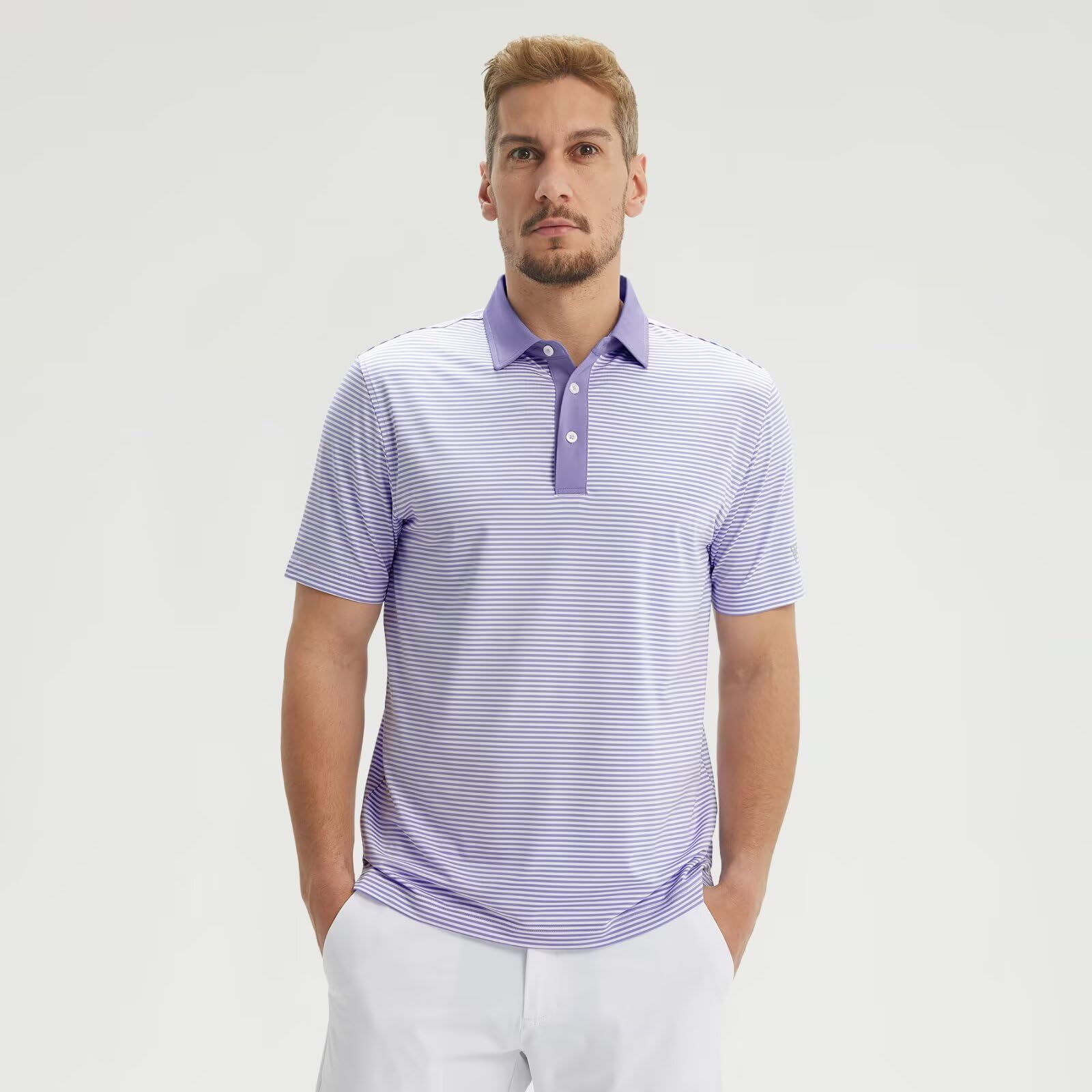 M MAELREG Golf Shirts for Men Moisture Wicking Dry Fit Striped Polo Performance Sport Mens Polo Shirts Short Sleeve