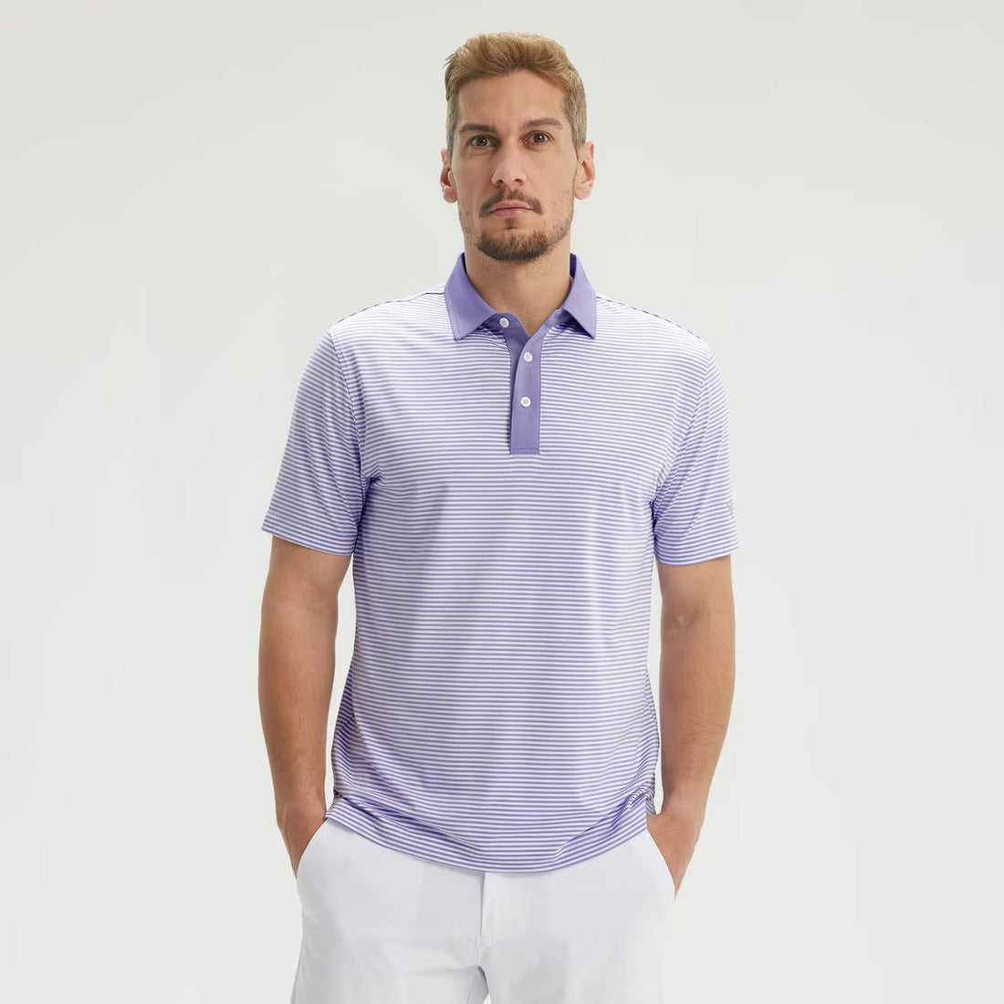 M MAELREG Golf Shirts for Men Moisture Wicking Dry Fit Striped Polo Performance Sport Mens Polo Shirts Short Sleeve