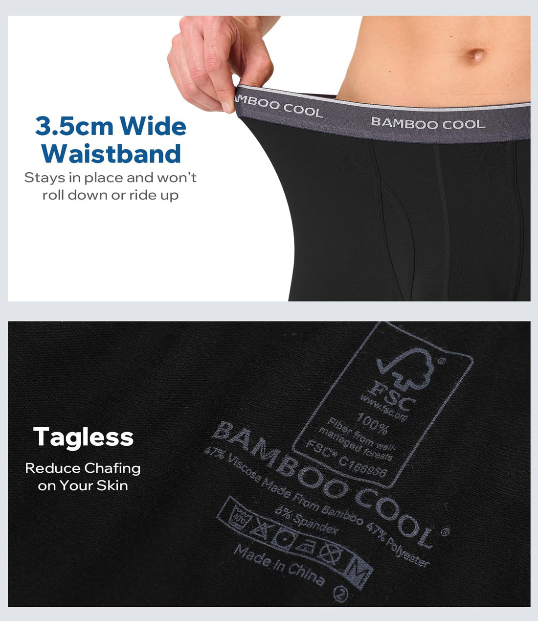 BAMBOO COOL Ultra Soft Mens Underwear Boxer Briefs 6-Pack | Bamboo Fabric‌,No Ride Up,More Breathable Than Cotton