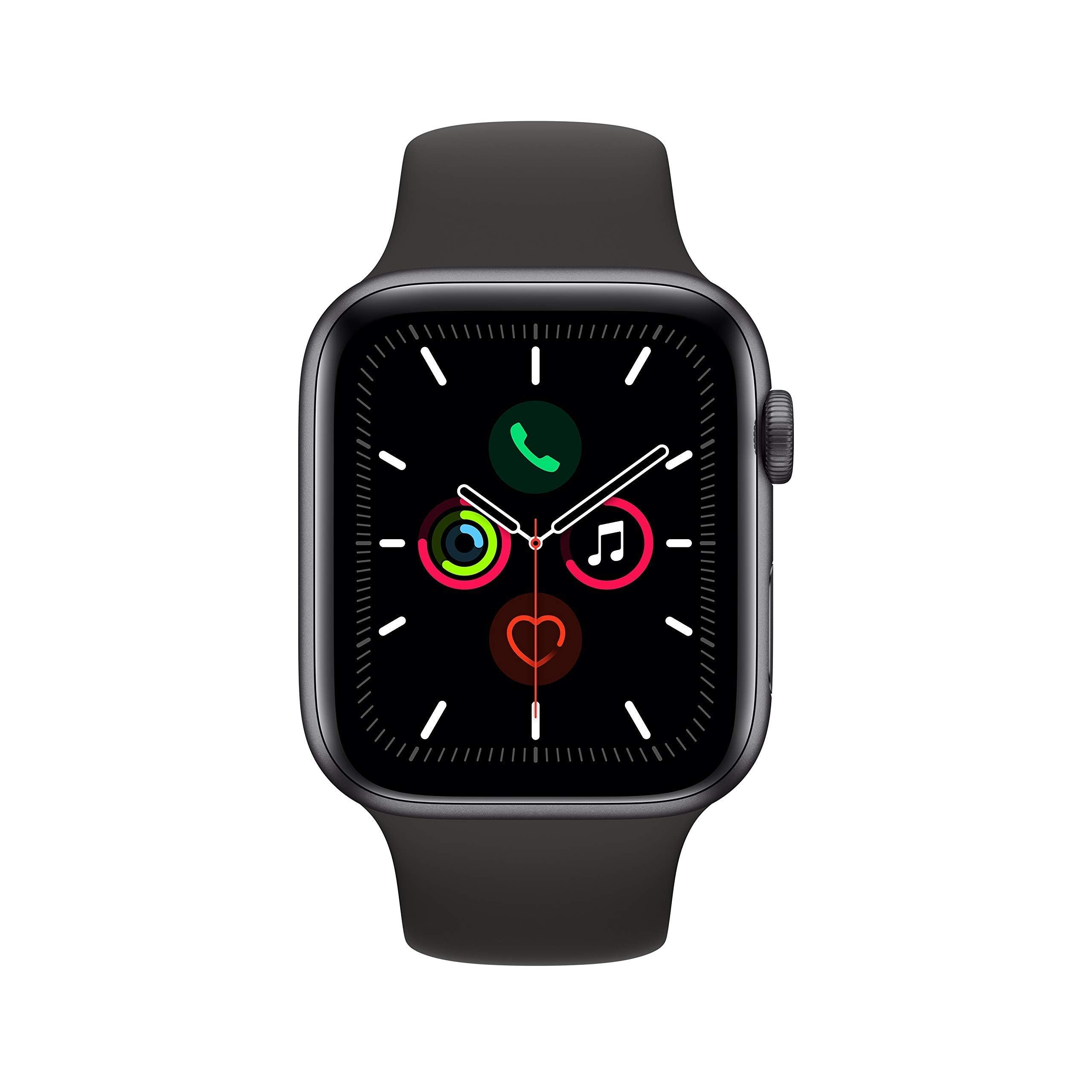 Apple Watch Series 5 (GPS, 44MM) - Space Gray Aluminum Case with Black Sport Band (Renewed)