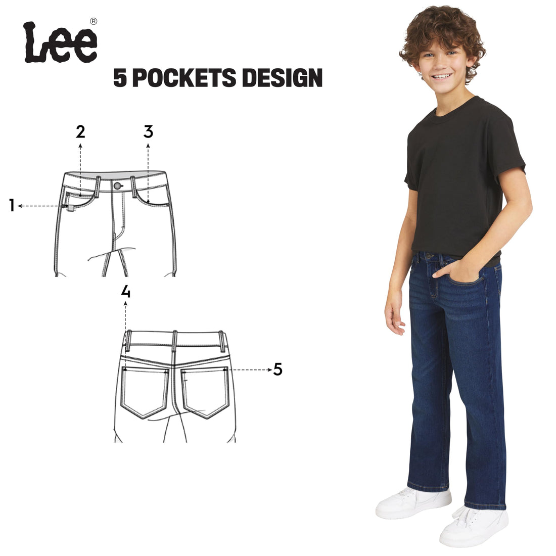 Lee Boys' 5 Pocket Loose Fit Stretch Waist Denim Jeans