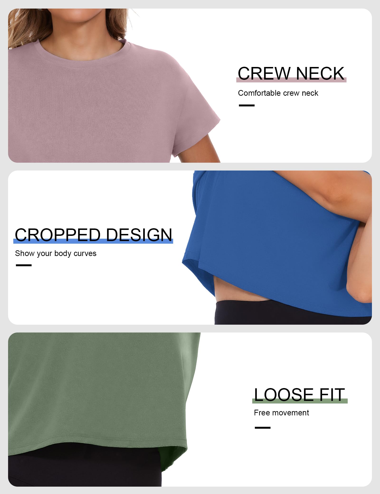 Dalavch 4/6 Pack Women's Crop Top Short Sleeve Athletic Workout Loose Fit | Sports, Exercise, Yoga, Running, Hiking, Gym, Boxy, Baggy, Casual, Tees, Activewear, Cropped, T-Shirts