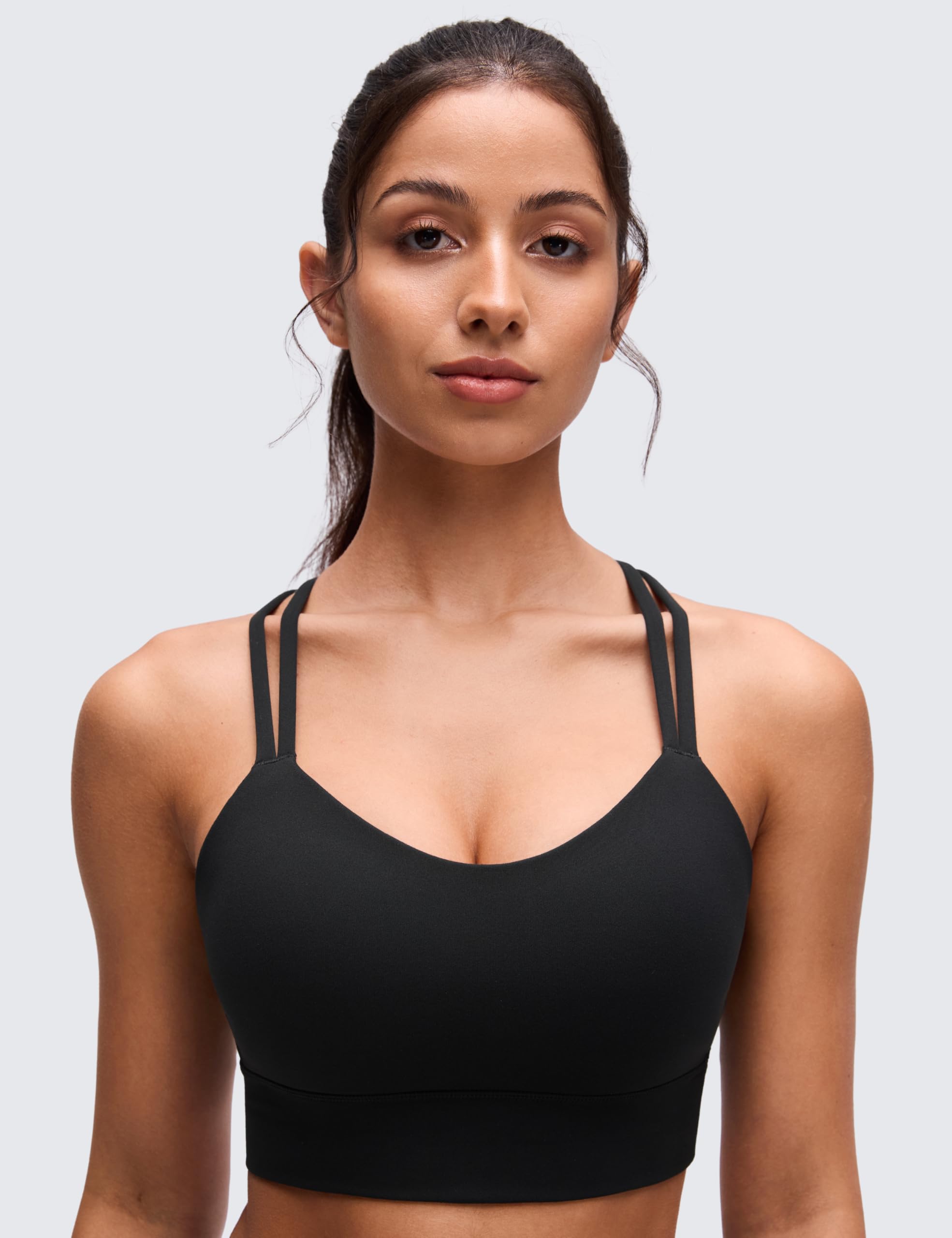 CRZ YOGA Softness Mold Butterluxe Sports Bras | Molded Cup, Light Support, Yoga, Extremely Soft, Longline, Strappy Back, Scoop Neck, for Women