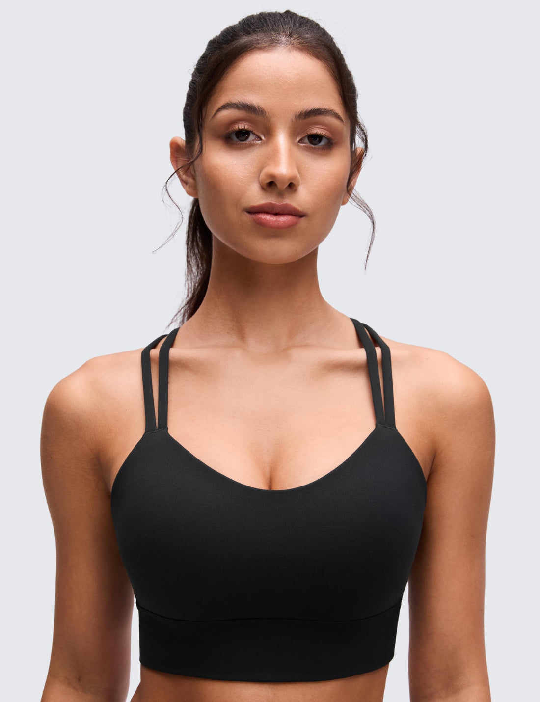 CRZ YOGA Softness Mold Butterluxe Sports Bras | Molded Cup, Light Support, Yoga, Extremely Soft, Longline, Strappy Back, Scoop Neck, for Women
