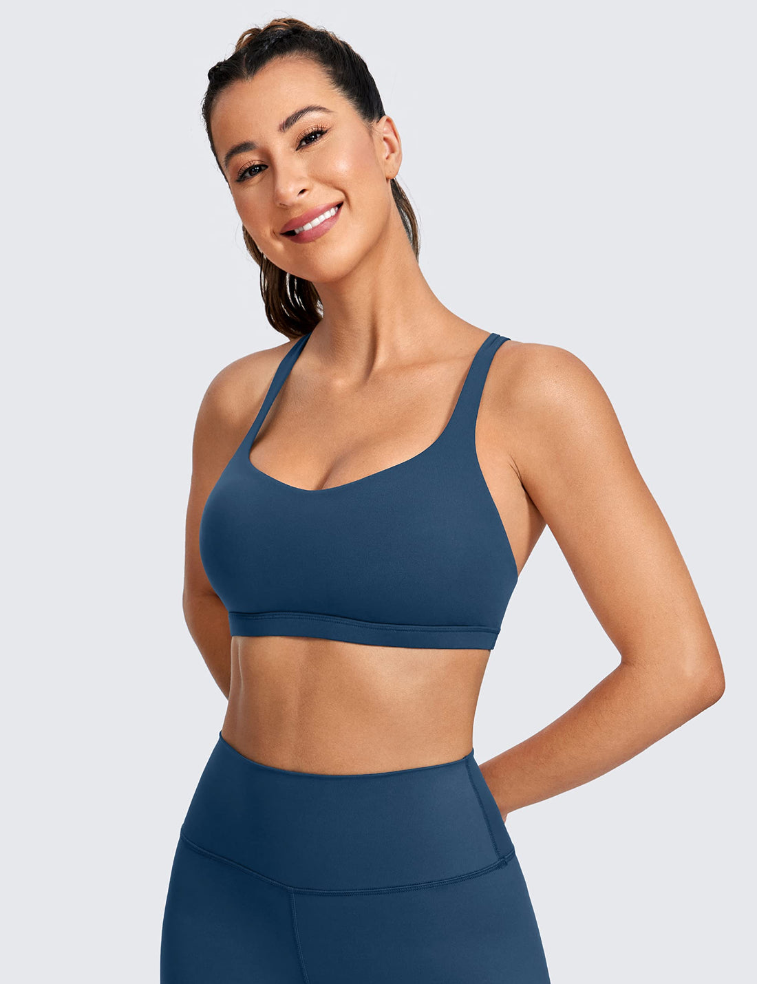CRZ YOGA Naked Feeling Cross Back Sports Bras | Light Support, Removable Pads, Yoga, Sleek, Strappy, Scoop Neck, for Women