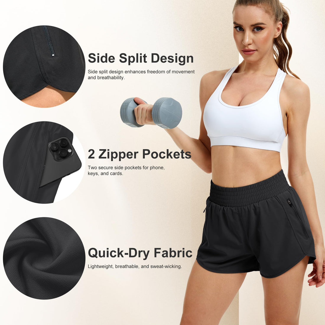 CE' CERDR Women's Athletic Workout Short High Waisted Elastic Running Shorts with Pockets for Gym Casual