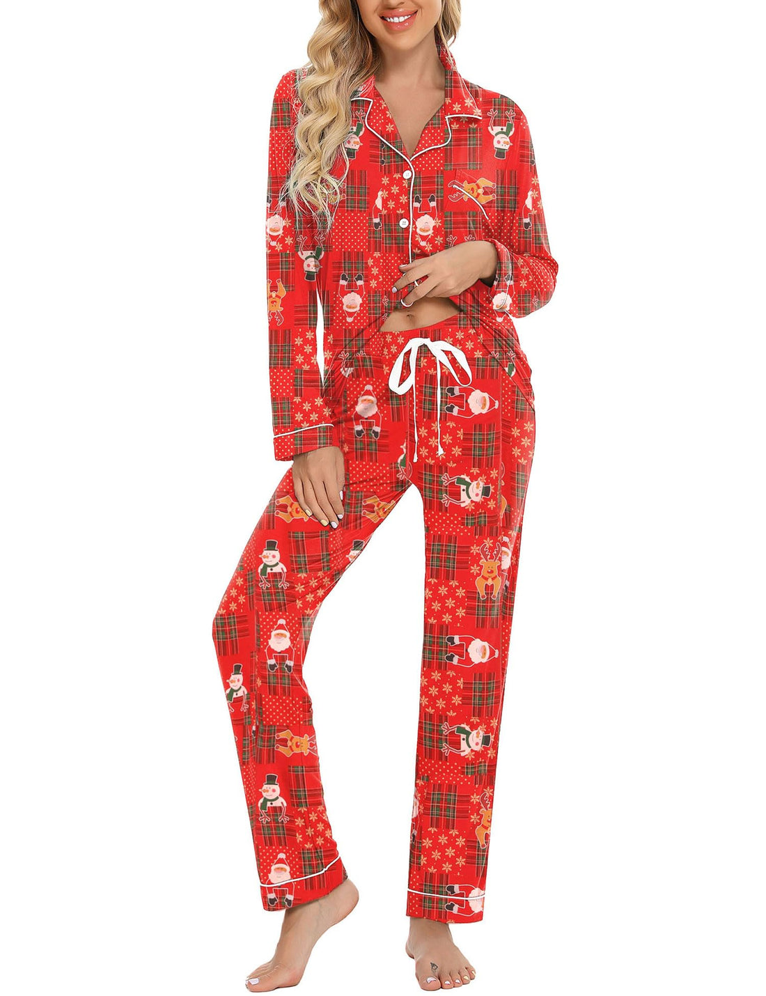 Senert Pajamas Set For Women Long Sleeve Sleepwear with Pocket Soft Button Down Shirt Long Pants Pj Lounge Sets S-XXL