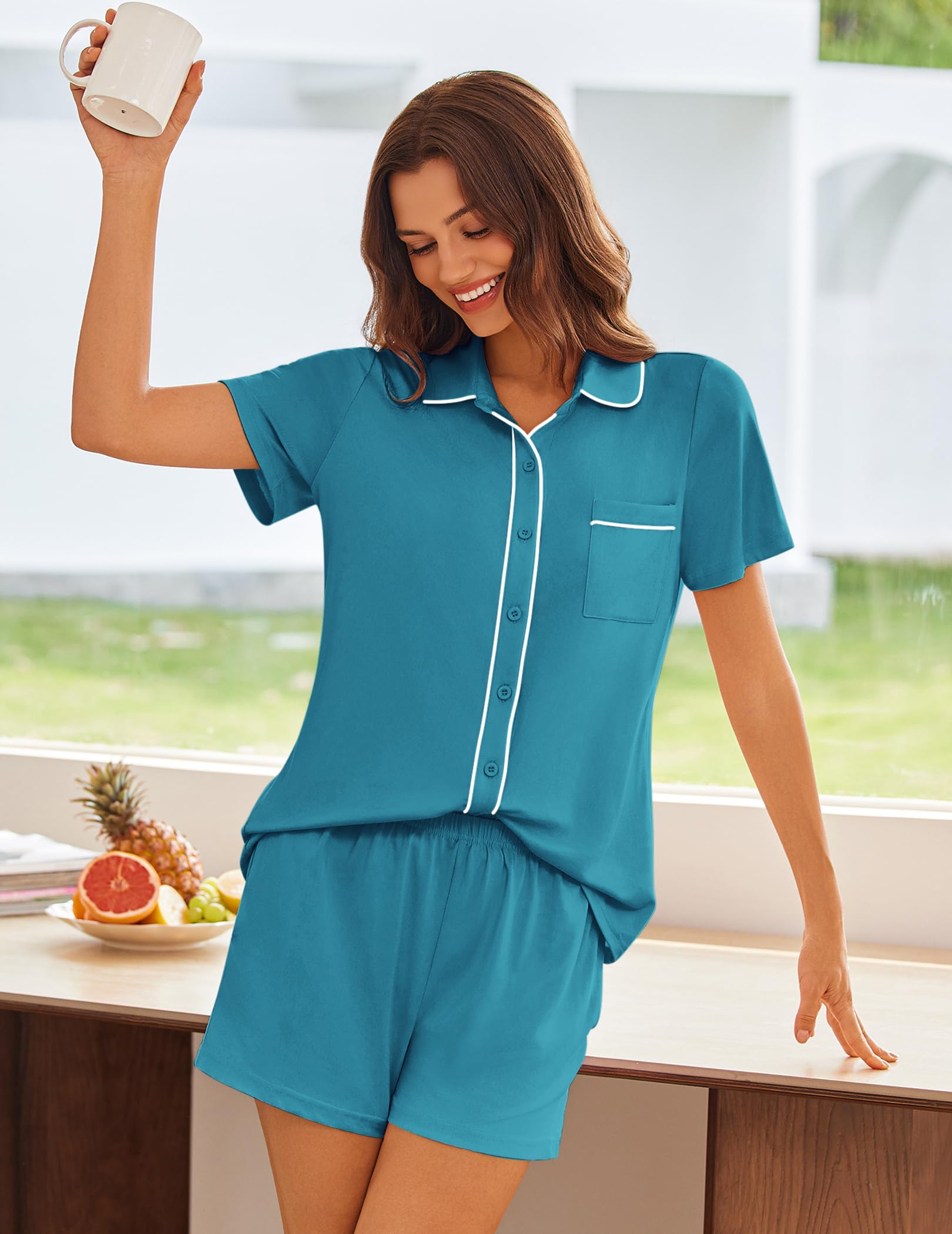 Ekouaer Womens Pajama Sets Button Down Lounge Set 2 Piece Pjs Sets