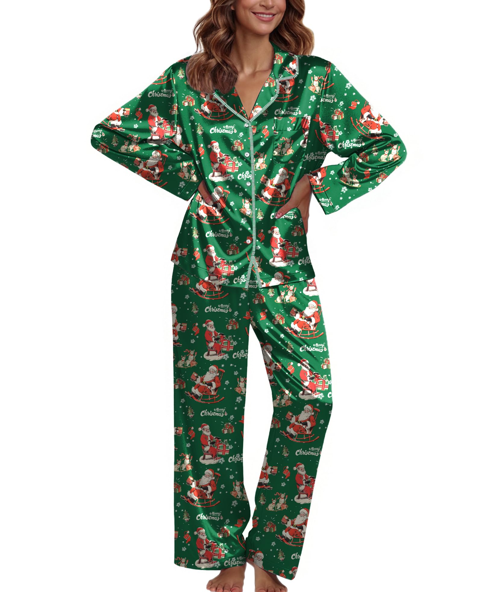 Ekouaer Pajamas For Women Silk Pjs Long Sleeve Button Down Lounge Sets
