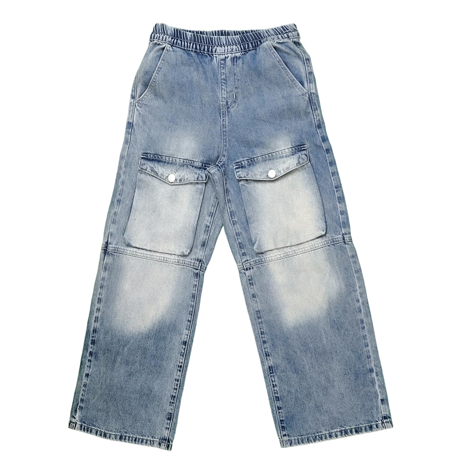 Baggy Jeans for Boys Cargo Jeans, Mid Rise Elastic Waist Multi-Pockets Denim Pants School Streetwear Size 8-12