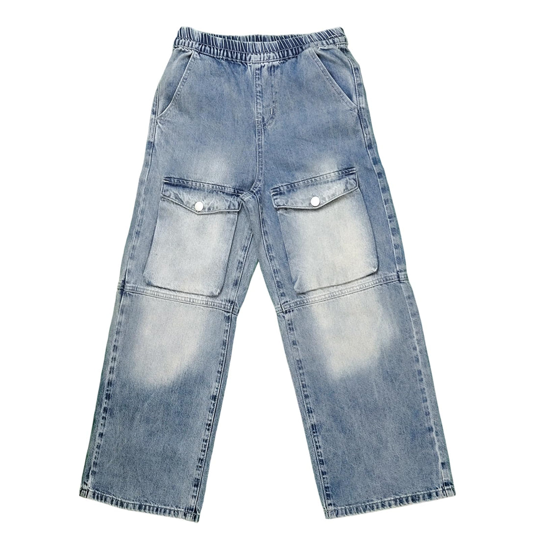 Baggy Jeans for Boys Cargo Jeans, Mid Rise Elastic Waist Multi-Pockets Denim Pants School Streetwear Size 8-12