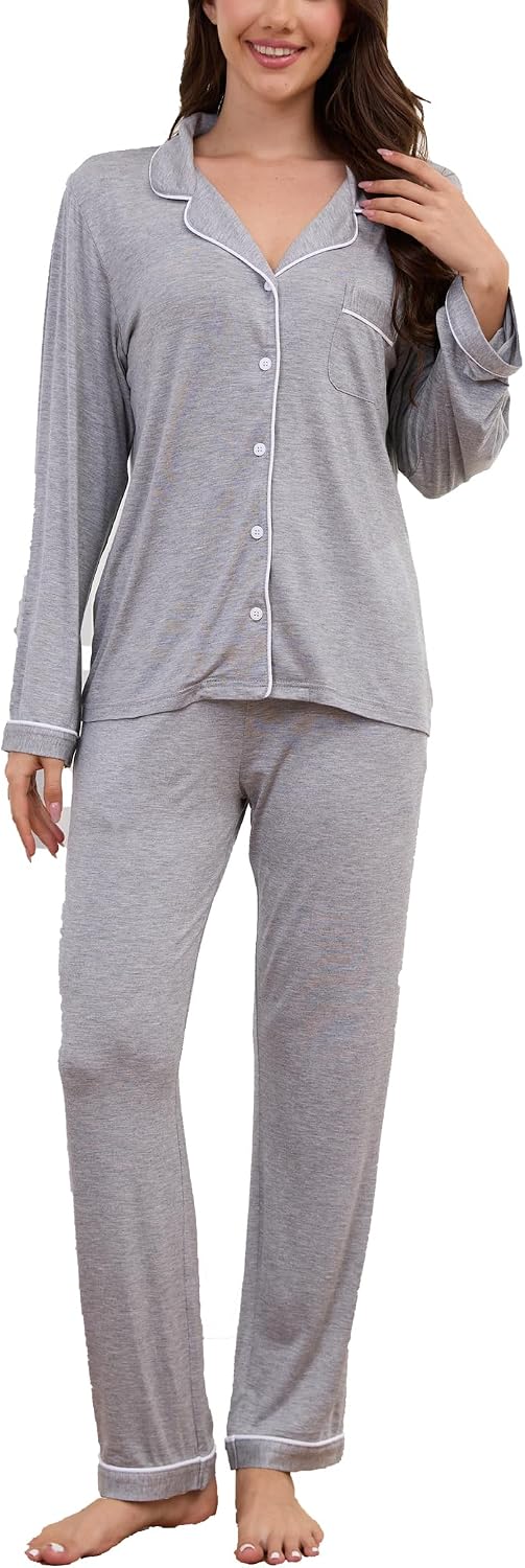Button Up Pajamas for Women Long Sleeve Sleepwear Soft Loungewear Ladies Pjs Set XS-XXL