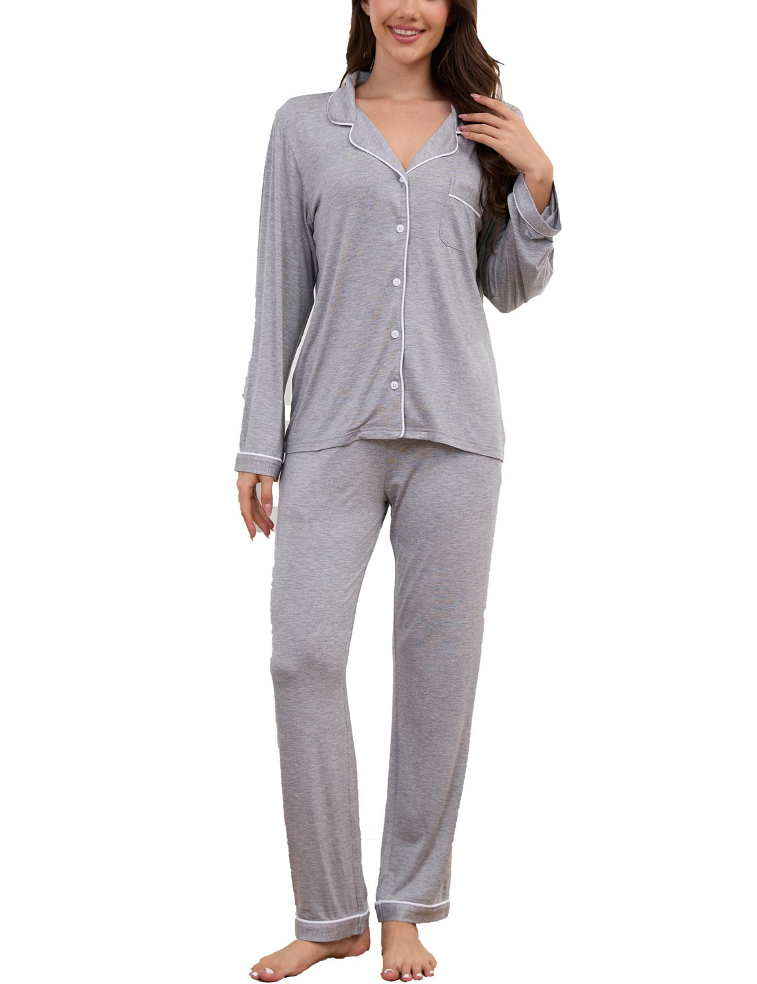 Button Up Pajamas for Women Long Sleeve Sleepwear Soft Loungewear Ladies Pjs Set XS-XXL