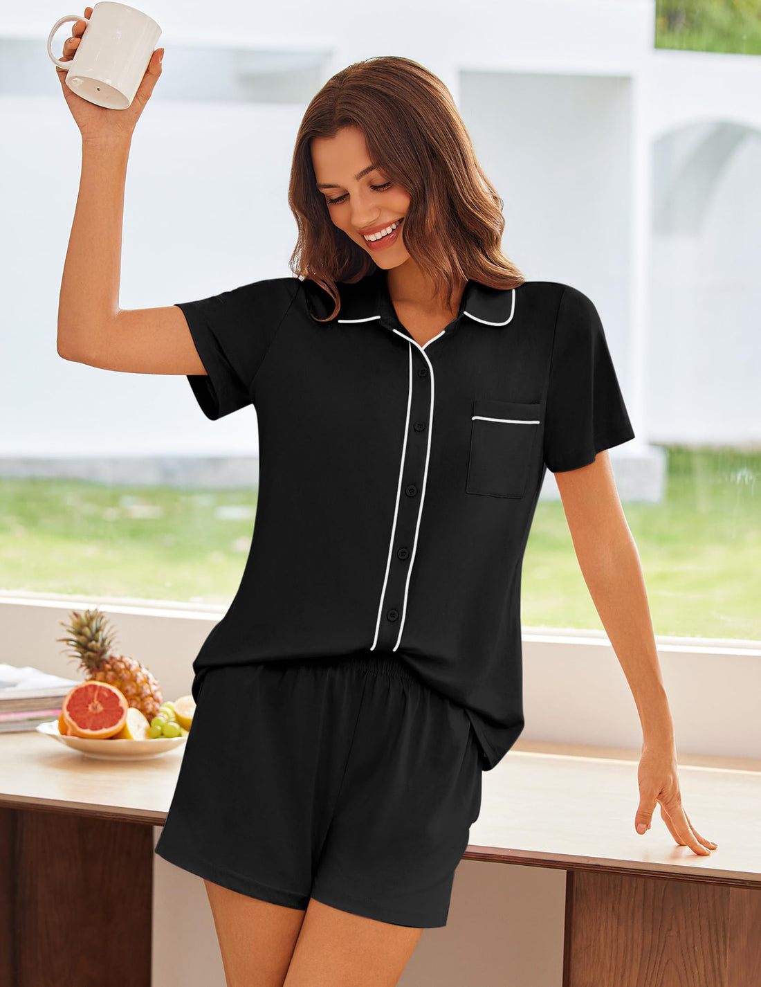 Ekouaer Womens Pajama Sets Button Down Lounge Set 2 Piece Pjs Sets