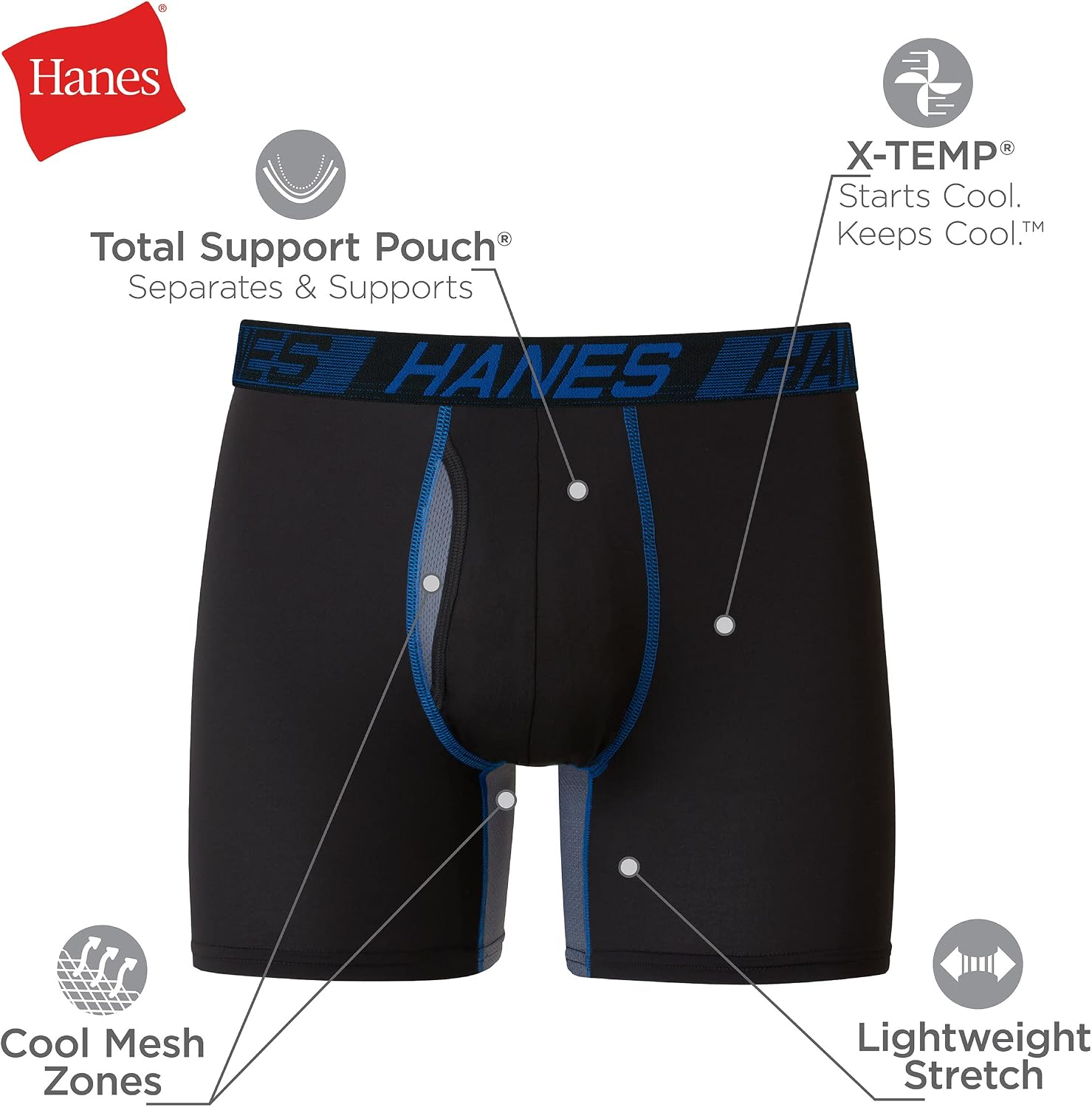 Hanes Men's Underwear Boxer Briefs Pack, 3-Pack, Total Support Pouch, Long or Short-Leg Boxer Briefs