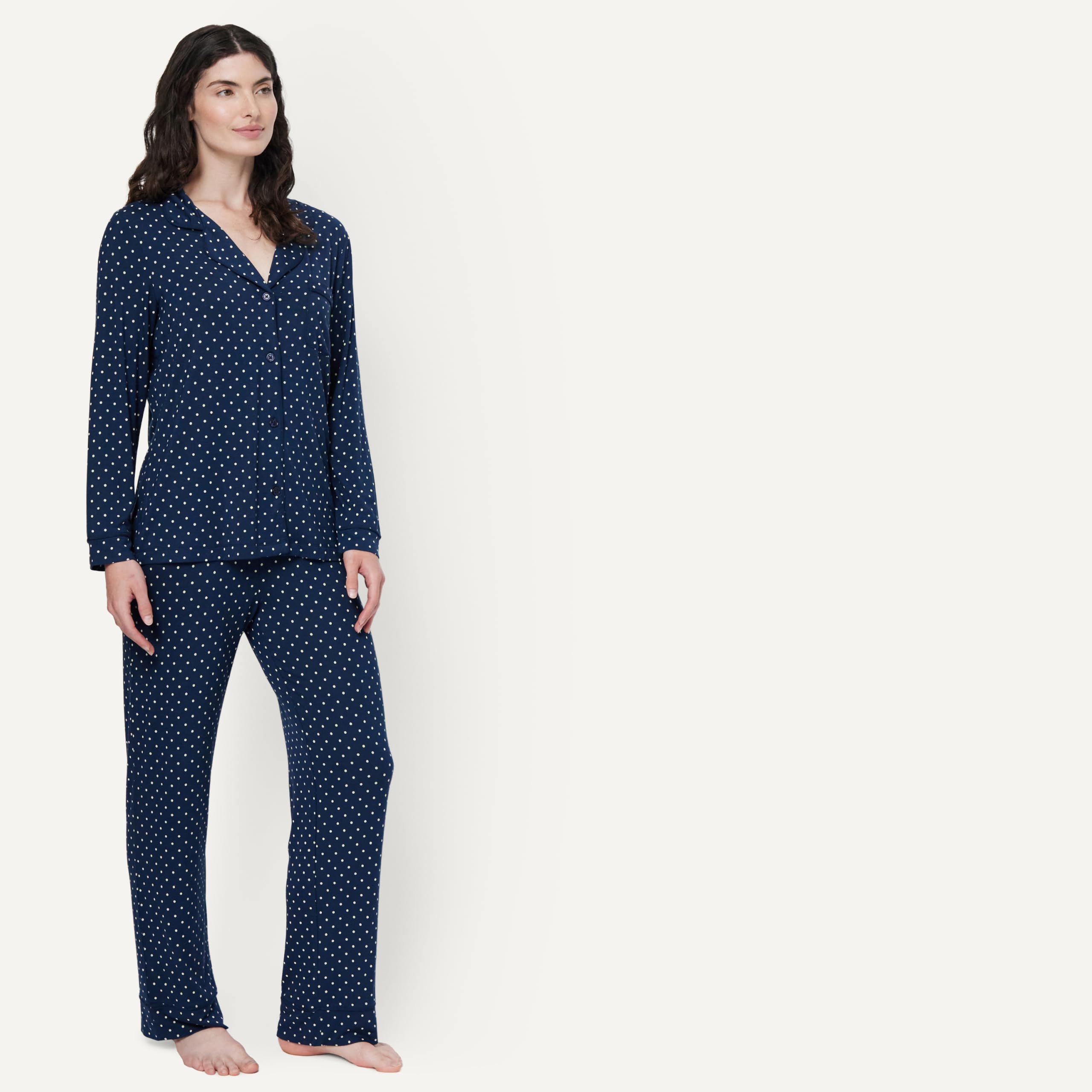 Amazon Essentials x Sofia Grainge Women's Stretch Modal Long-Sleeve Button-Front Top and Full-Length Bottom Pajama Set