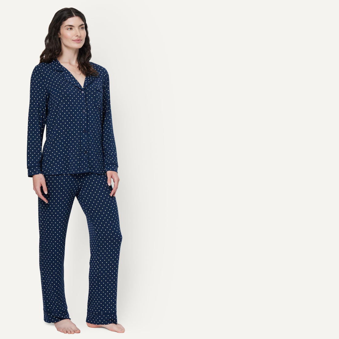 Amazon Essentials x Sofia Grainge Women's Stretch Modal Long-Sleeve Button-Front Top and Full-Length Bottom Pajama Set