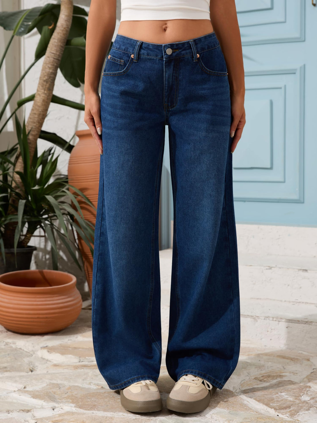 Low Rise Baggy Jeans for Women Y2K Vintage Wide Leg Loose Fit Straight Denim Pants Casual Trousers