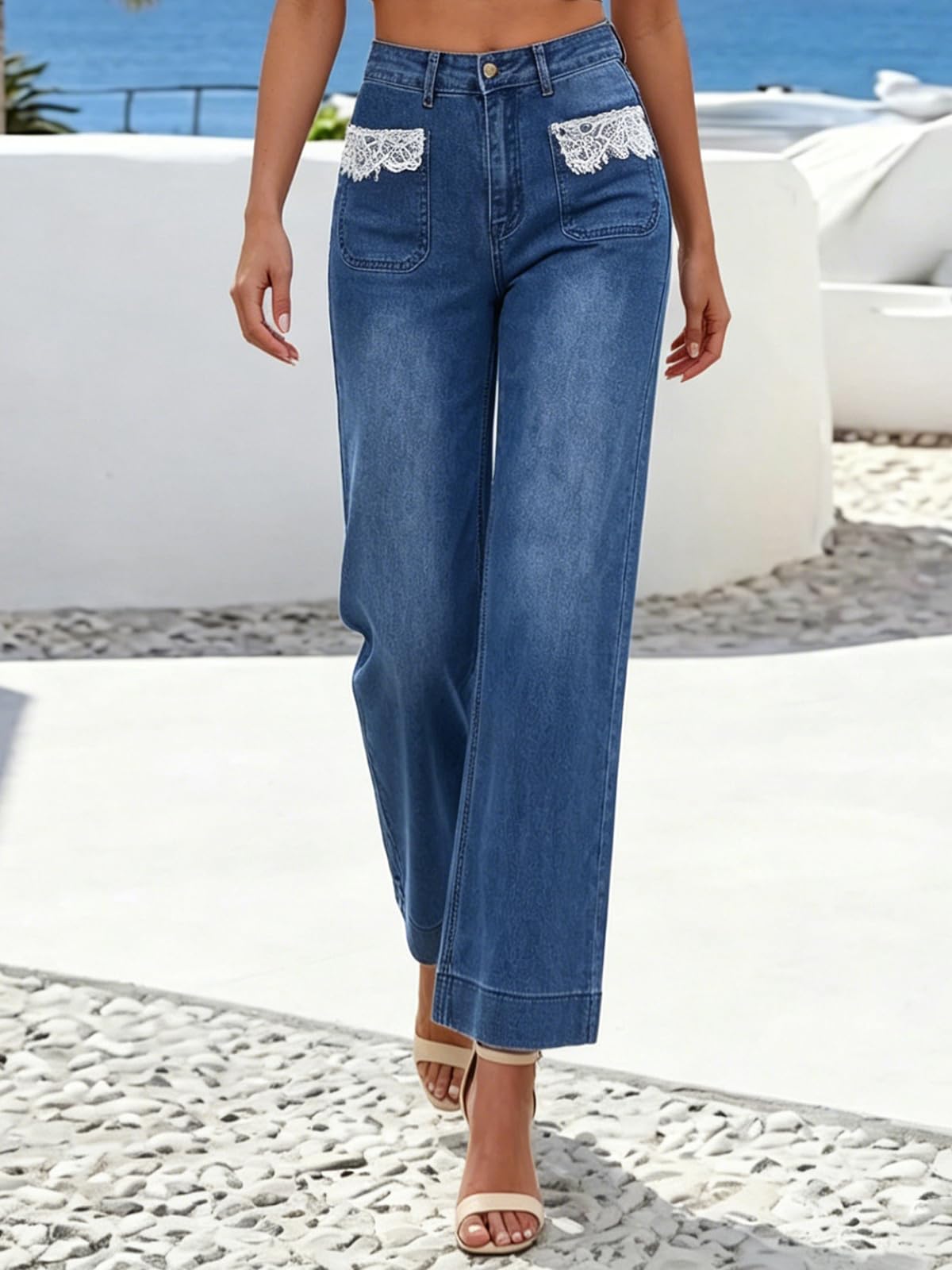 Women's Wide Leg Jeans High Waisted Stretchy Straight Leg Jeans Loose Trendy Denim Pants with Pocket