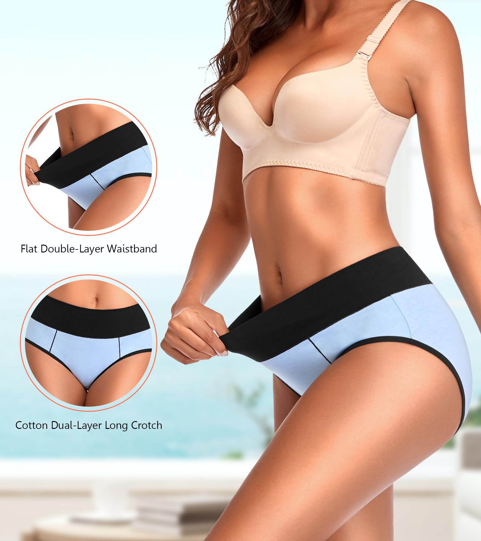 Eiggam Underwear for Women Cotton High Waist Panties Full Coverage Briefs Soft Strech Ladies Breathable Panties-Multi Pack