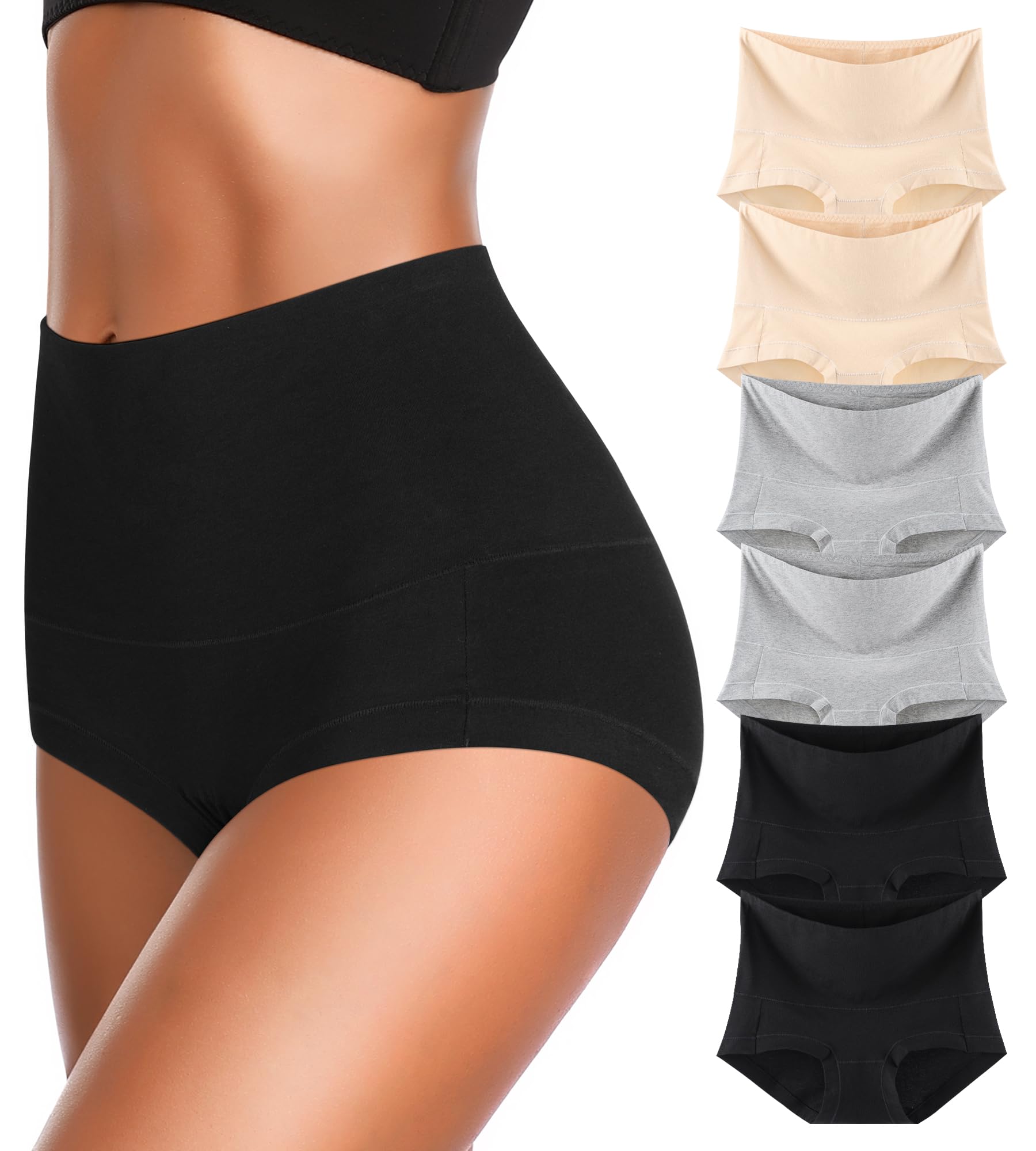 Eiggam Underwear for Women Cotton High Waist Panties Full Coverage Briefs Soft Strech Ladies Breathable Panties-Multi Pack
