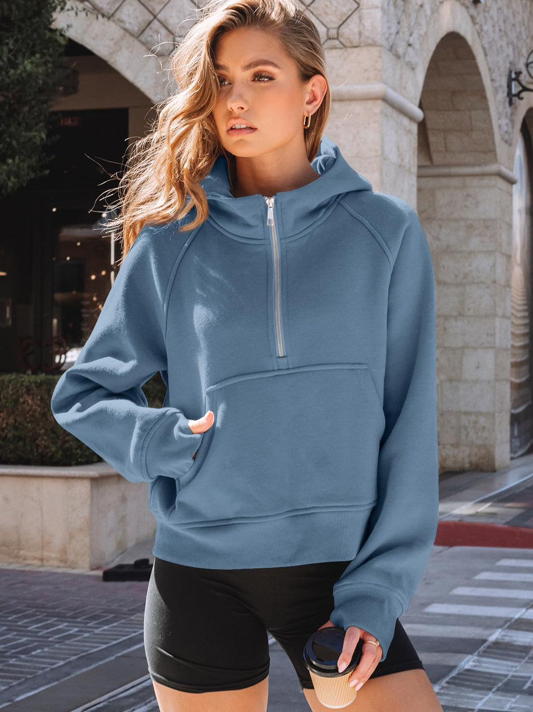AUTOMET Womens Hoodies Half Zip Up Casual Comfort Fall Clothes 2026 | Fleece lined, hooded, jackets with pockets, travel airport Outfits, y2k sweatshirts, cute loung wear, winter sweaters
