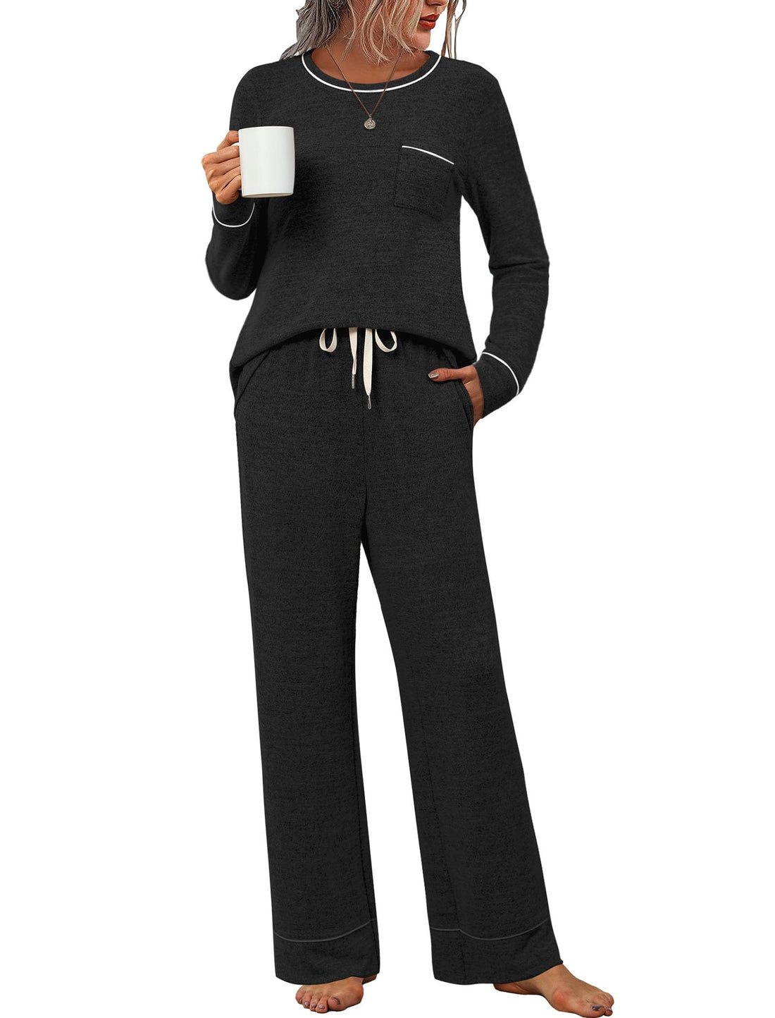 WIHOLL Pajamas for Women Set Soft Pjs Long Sleeve Two Piece Lounge Sets
