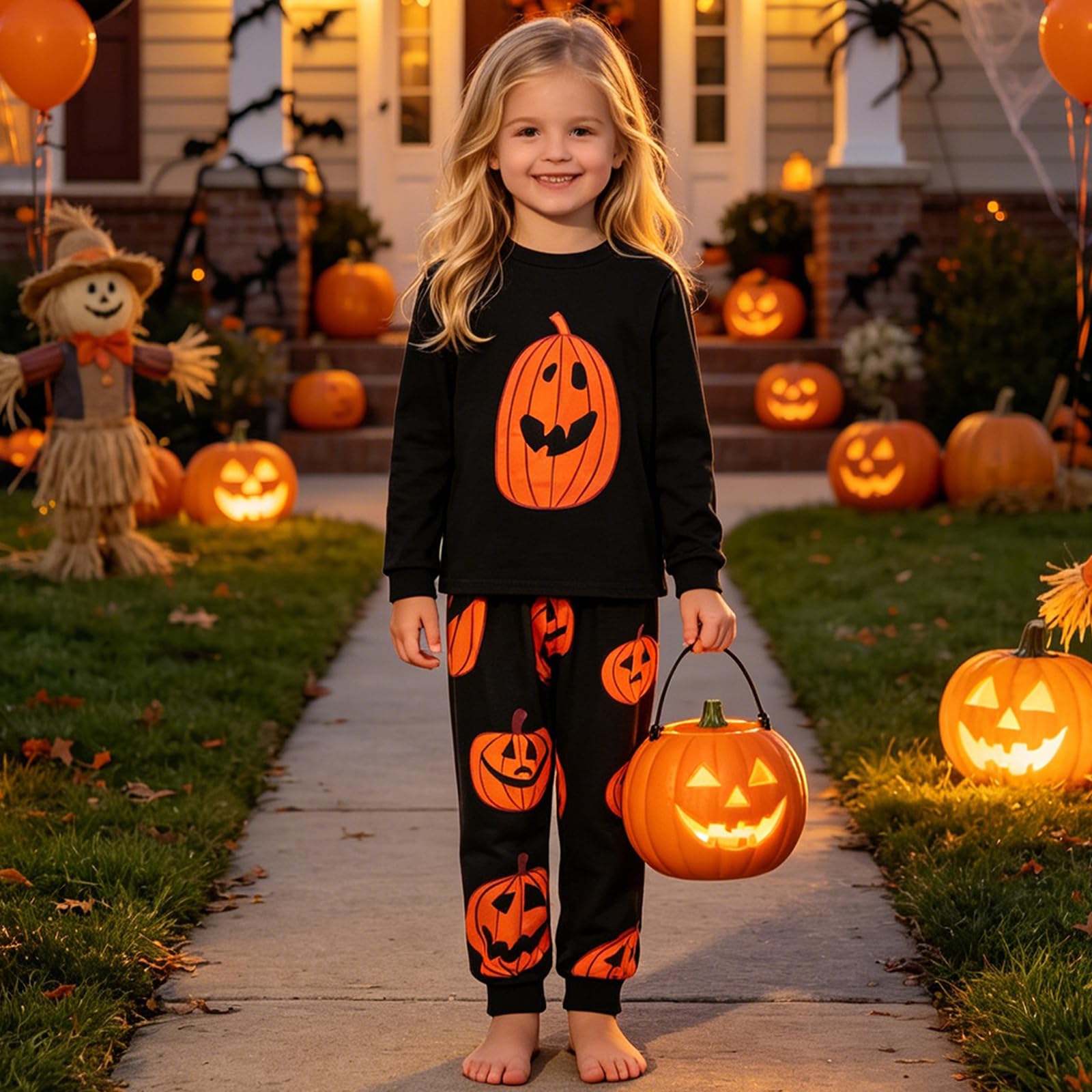 Matching Family Halloween Pajamas Set - Cute Pumpkin Print 2-Piece PJS for Adults & Kids | Holiday Family Pajamas