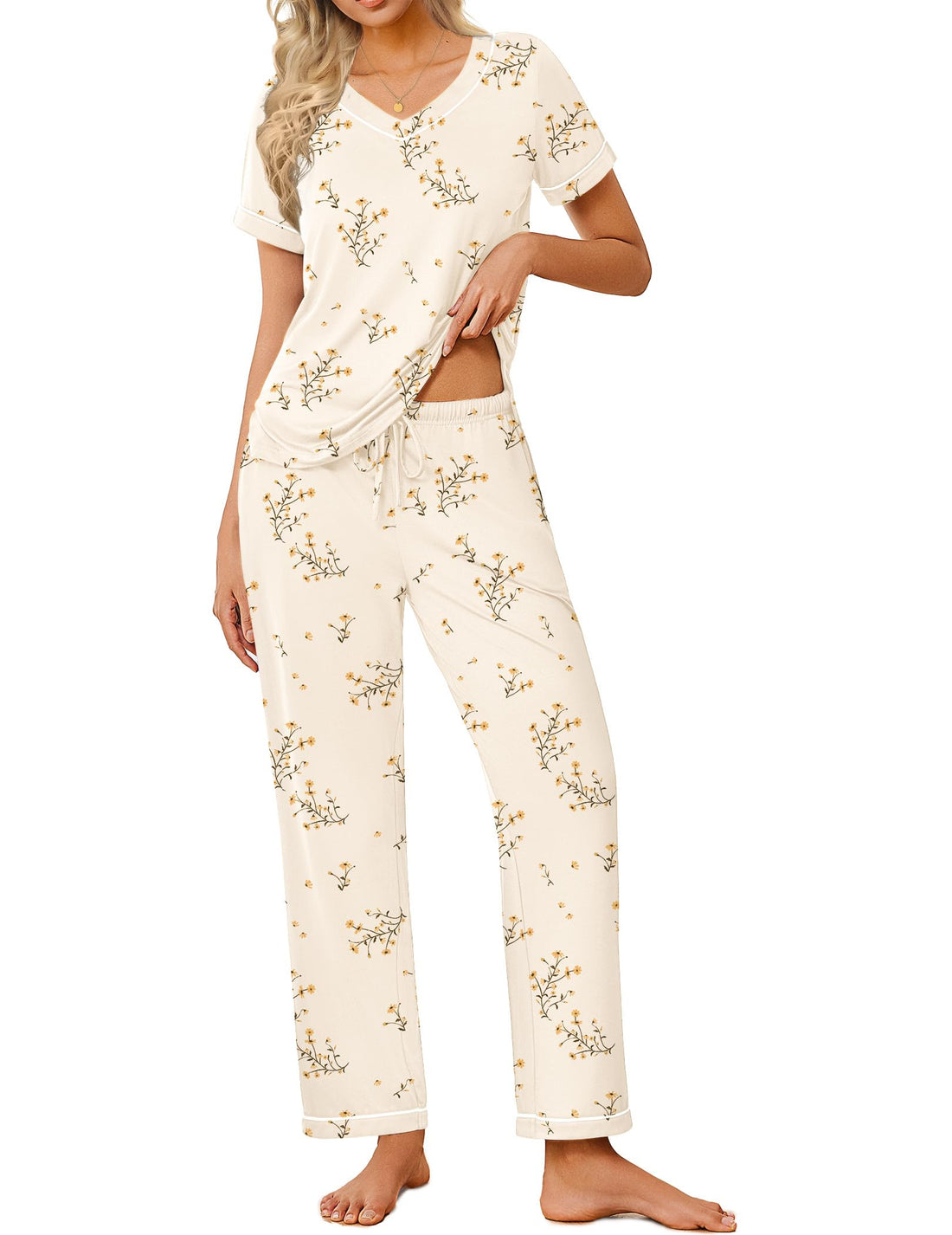 Ekouaer Pajamas for Women Set 2 Piece Lounge Set Soft Pajama Sets Short Sleeve and Pants Pj Sets Loose Sleepwear with Pockets