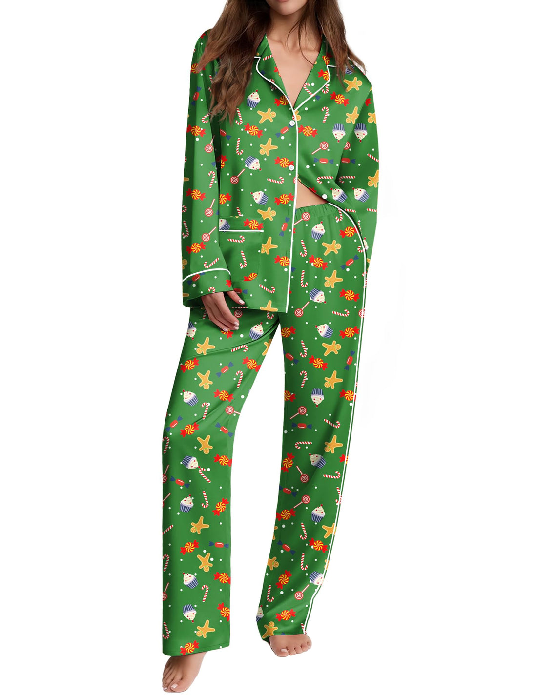 Ekouaer Womens Pajama Sets Satin Silk Pjs Long Sleeve Button Down Sleepwear
