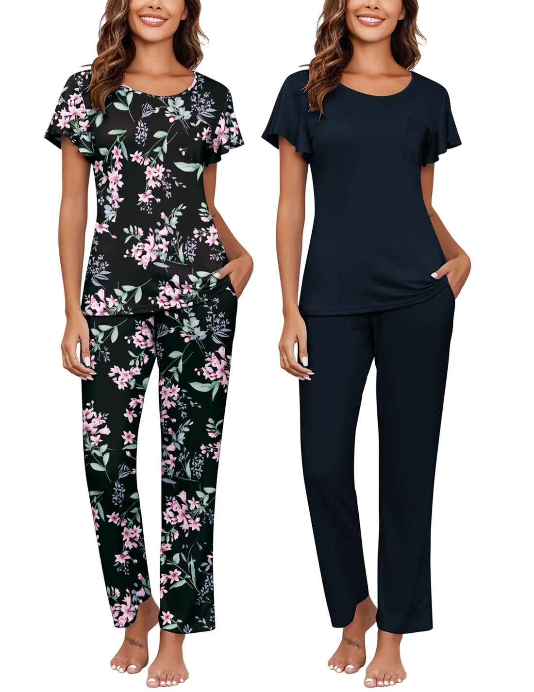 Ekouaer Pajamas for Women Set 2 Piece Comfy Loungewear, Lightweight Pjs Sleepwear, Short Sleeve Top & Long Pants with Pockets