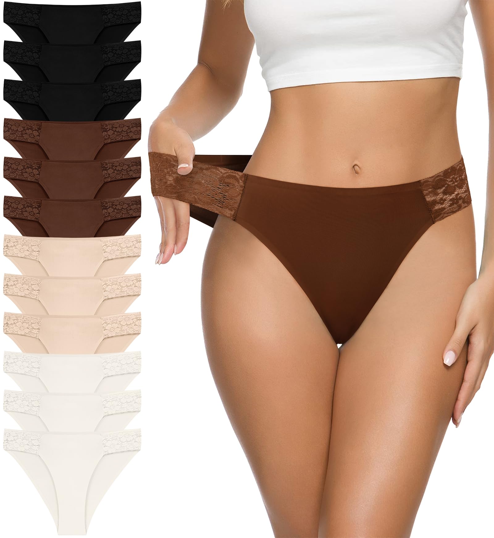 Eiggam Women's Cotton Bikini Panties,High-Cut Full Coverage Stretch Cool Underwear for Women