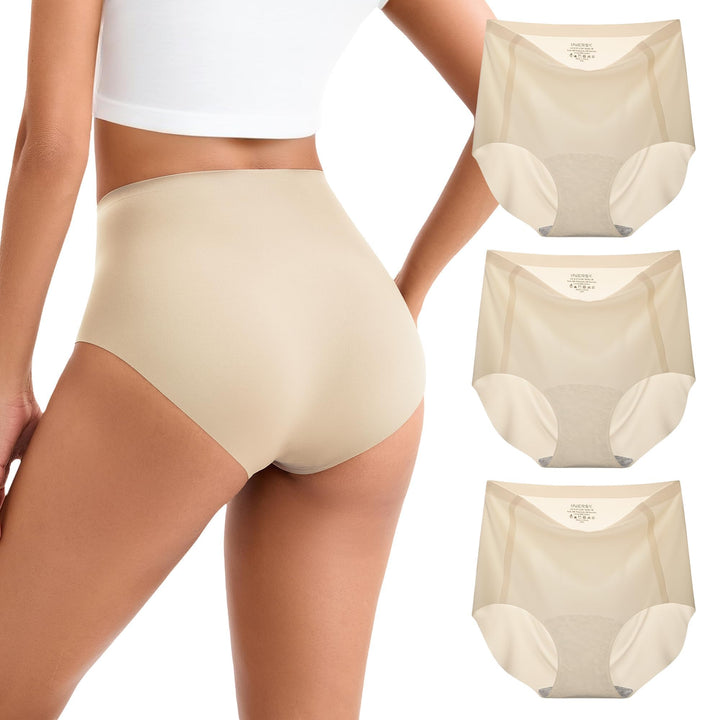 INNERSY Women's High Waist Seamless Underwear No Show Panties Full Coverage Briefs 3-Pack