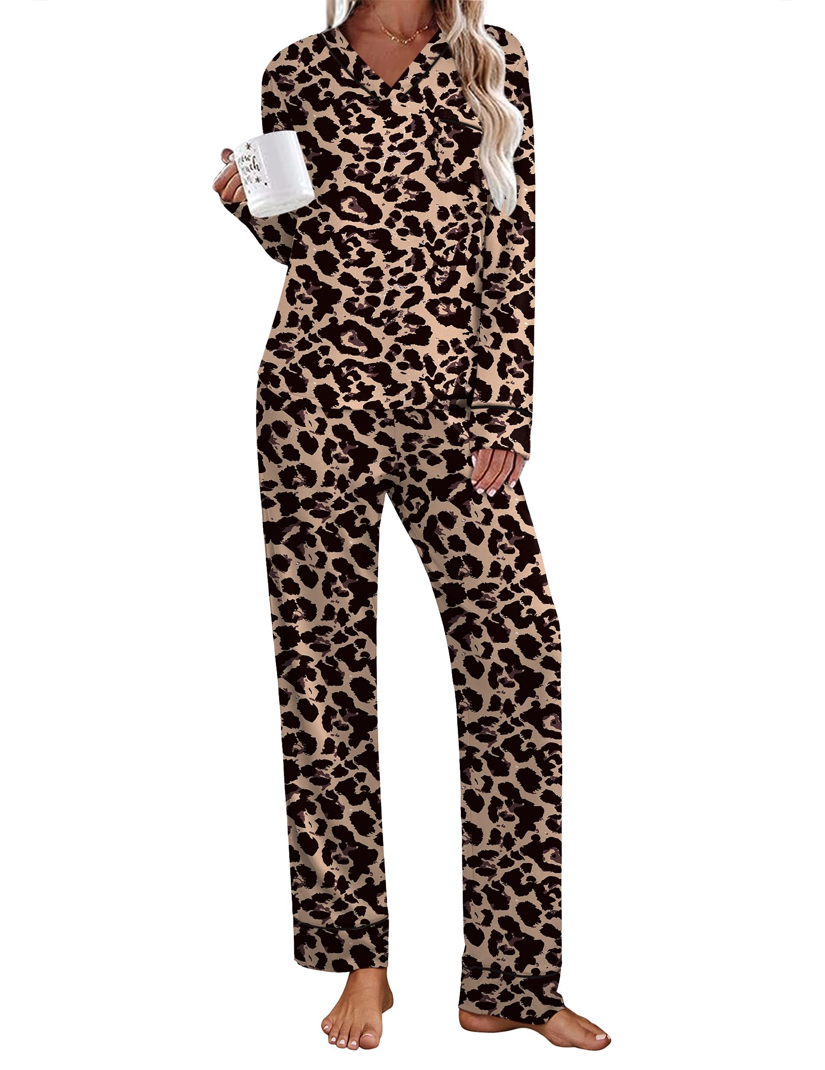 Ekouaer Womens Pajamas Sets 2 Piece PJs Long Sleeve Sleepwear Loungewear
