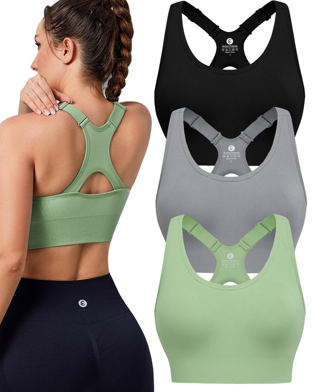 Evercute High Impact Sports Bras for Women 3/4/5 Pack, Adjustable Straps Padded Supportive Seamless Racerback Running Bras