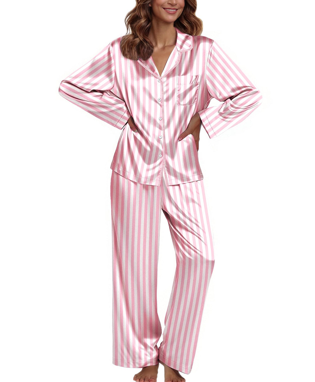 Ekouaer Pajamas For Women Silk Pjs Long Sleeve Button Down Lounge Sets