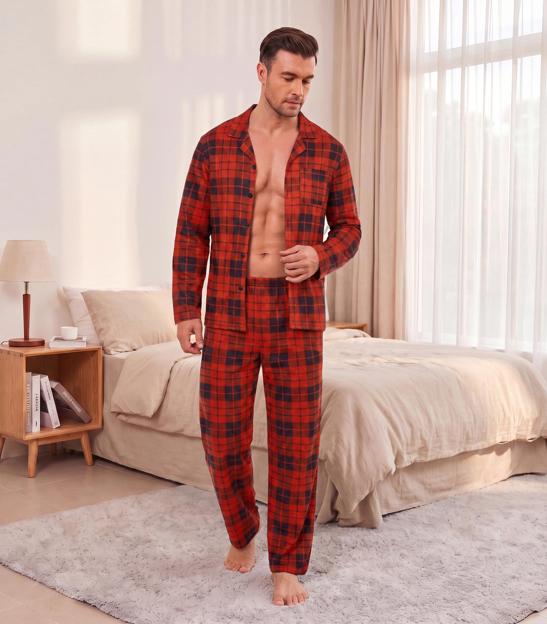 Ekouaer Mens Pajamas Set Long Sleeve Button Down Pjs Long Pants with Pocket