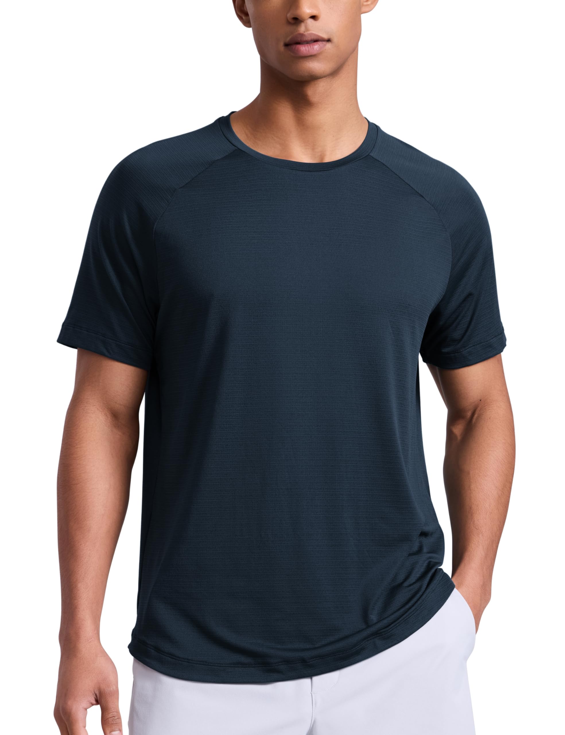 CRZ YOGA Breathable Texture Crewneck T-Shirts | Workout, Quick Dry, Lightweight, Classic Fit, Round Scallop Back, Short Sleeve Shirts for Men