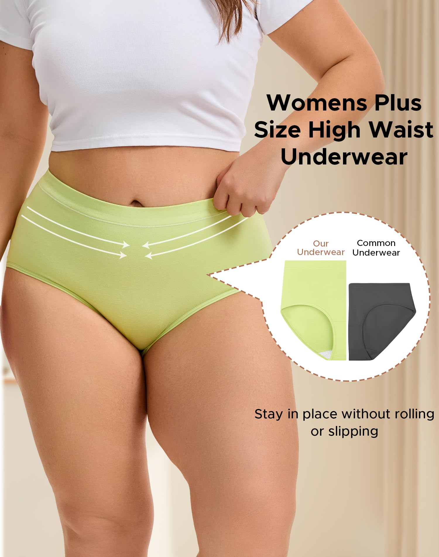 INNERSY Womens Plus Size Underwear High Waisted Cotton Briefs 4-Pack