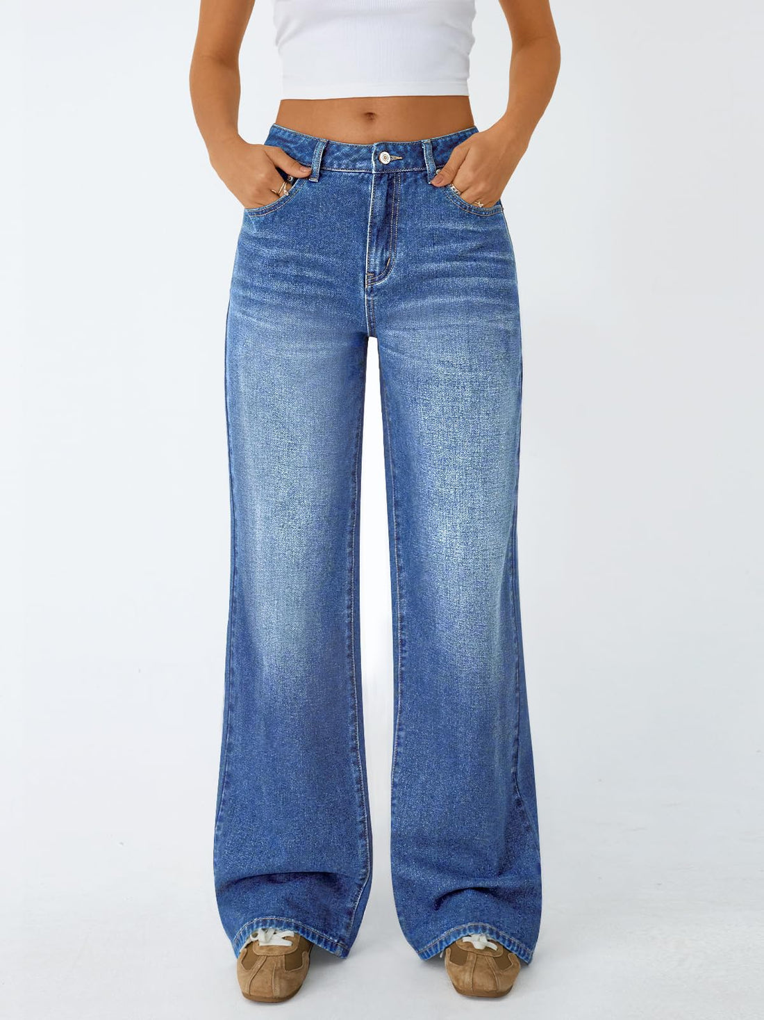 Trendy Queen Women High Waisted Straight Wide Leg Jeans Stretch Baggy Pants | High Rise Denim, Relaxed Fit Trousers, Retro Y2K Aesthetic, Streetwear Style, Long Straight Leg Pants