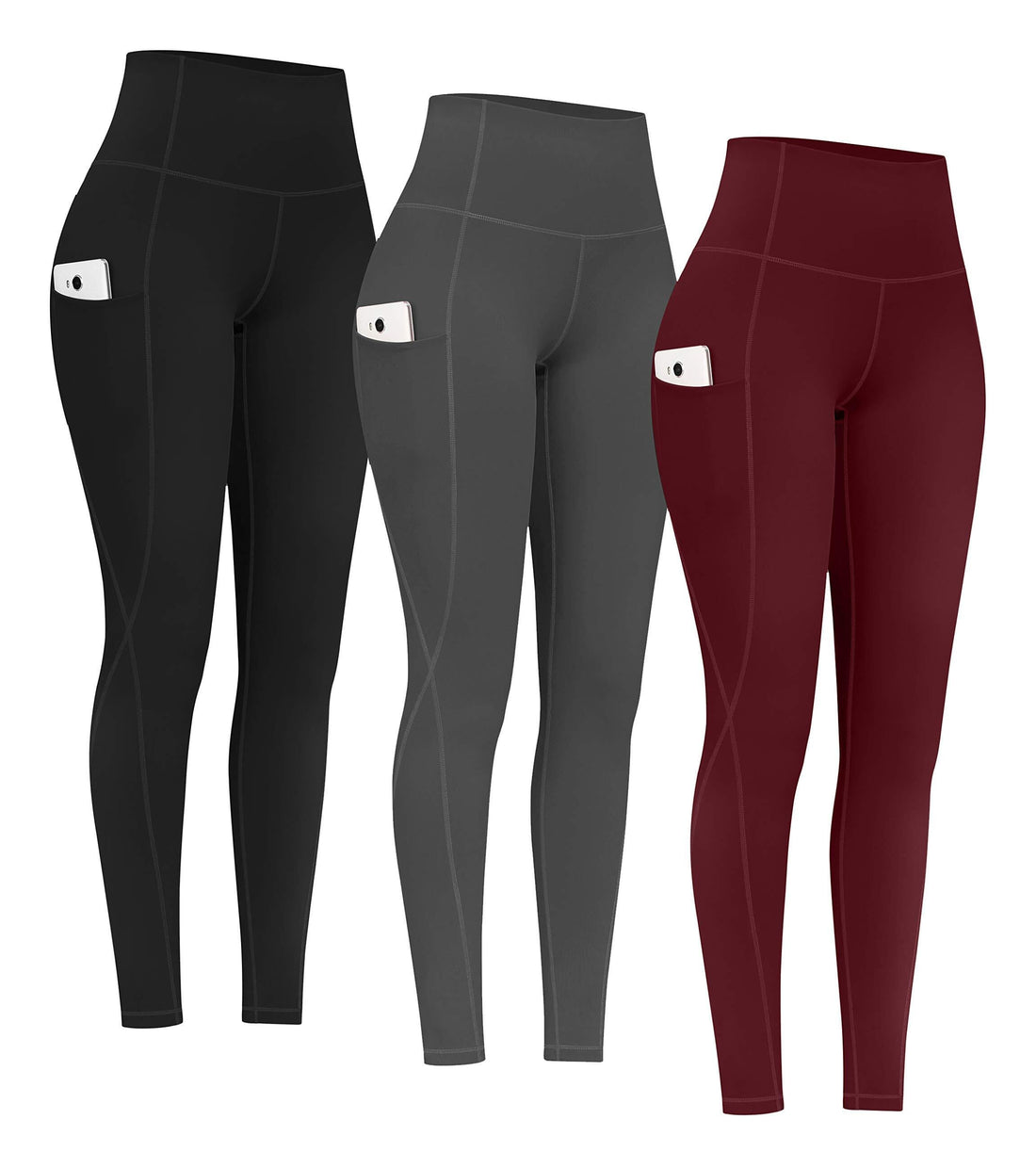 PHISOCKAT 2 Pack High Waist Yoga Pants with Pockets Tummy Control Leggings | Compression Leggings For Women,Non See-Through,4 Way Stretch,Breathable Fabric, Workout Leggings