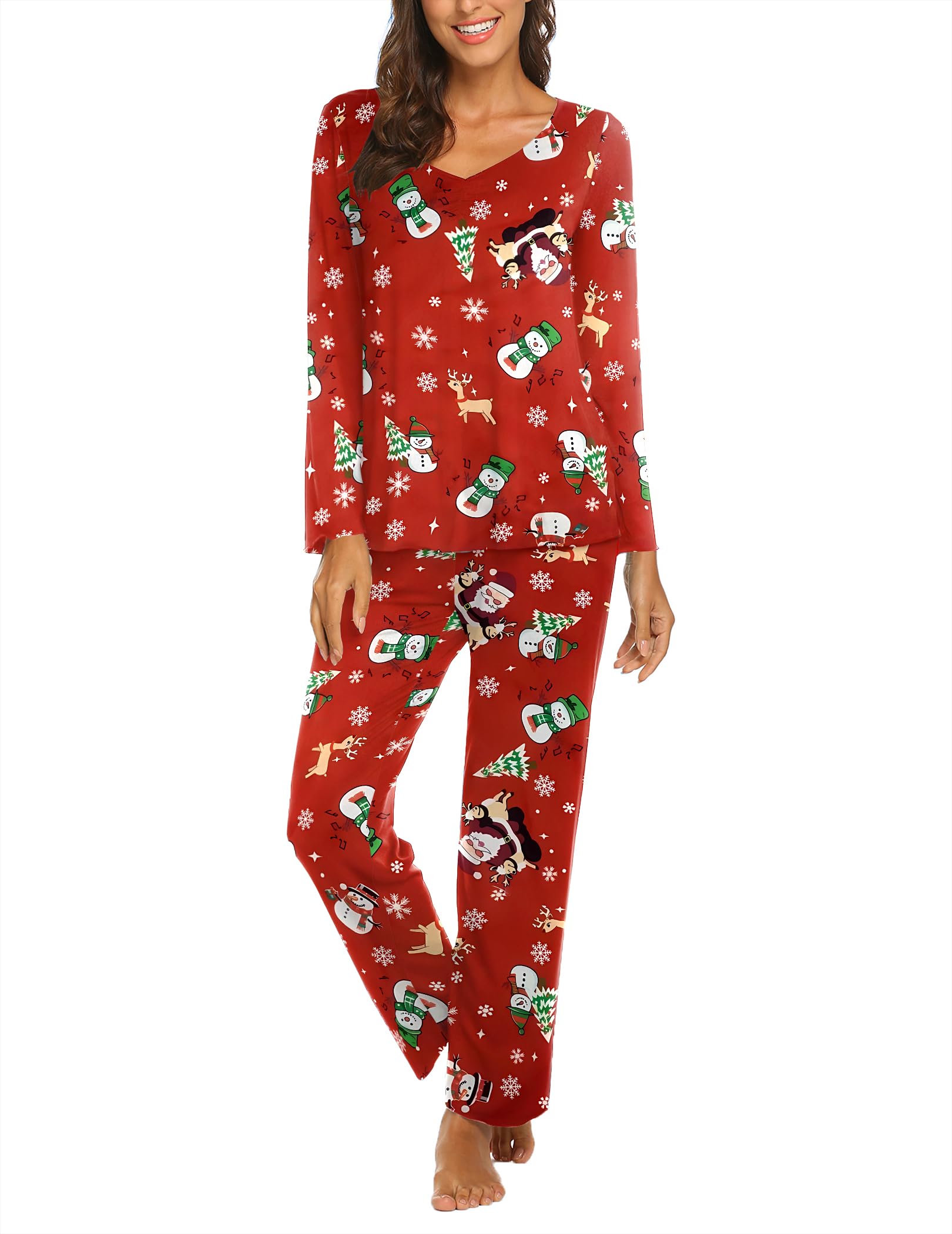 Ekouaer Pajamas for Women Set Long Sleeve Pleated Top and Pants Loungewear