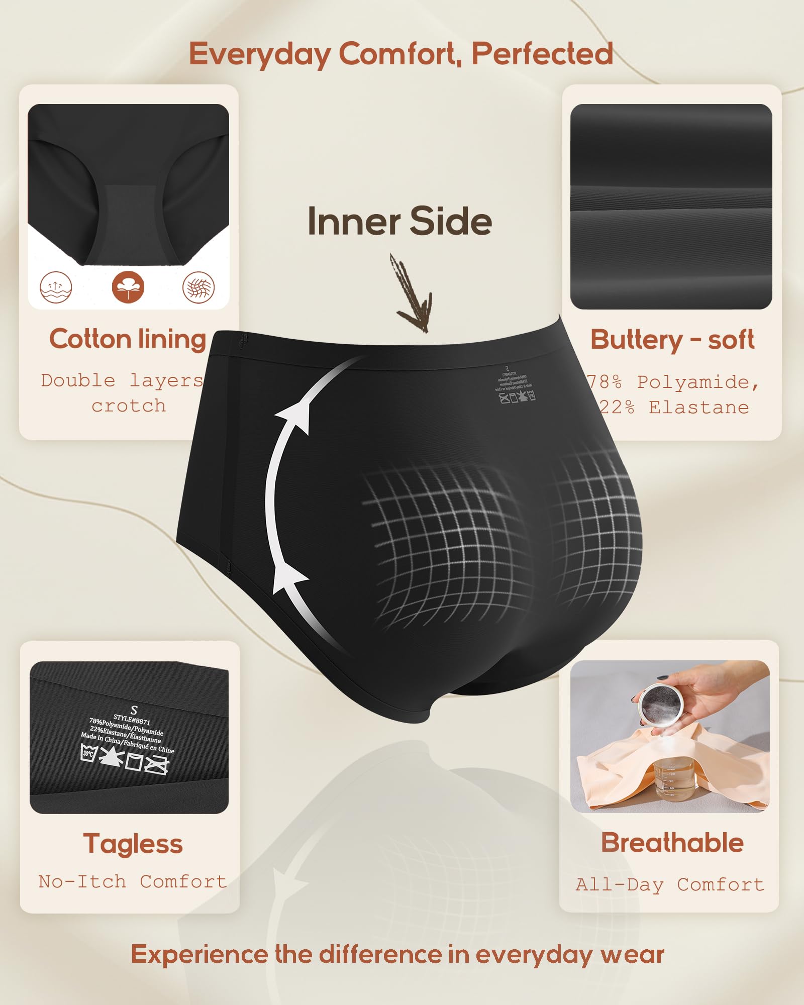 High Waisted Seamless Underwear for Women Full Coverage Hiphugger High Rise Silky No Show Briefs Panties 6 Pack