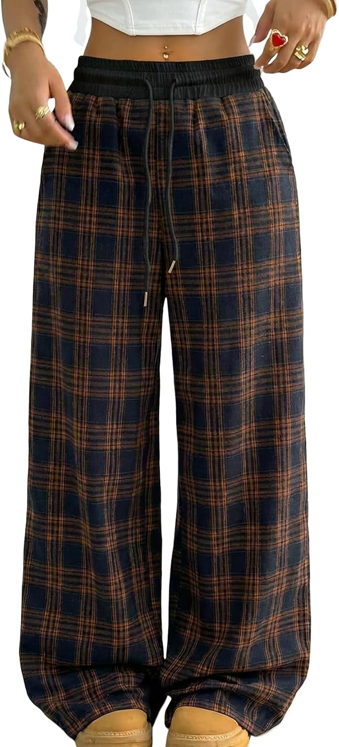 Gihuo Womens Plaid Pajama Pants Gingham Baggy Sweatpants